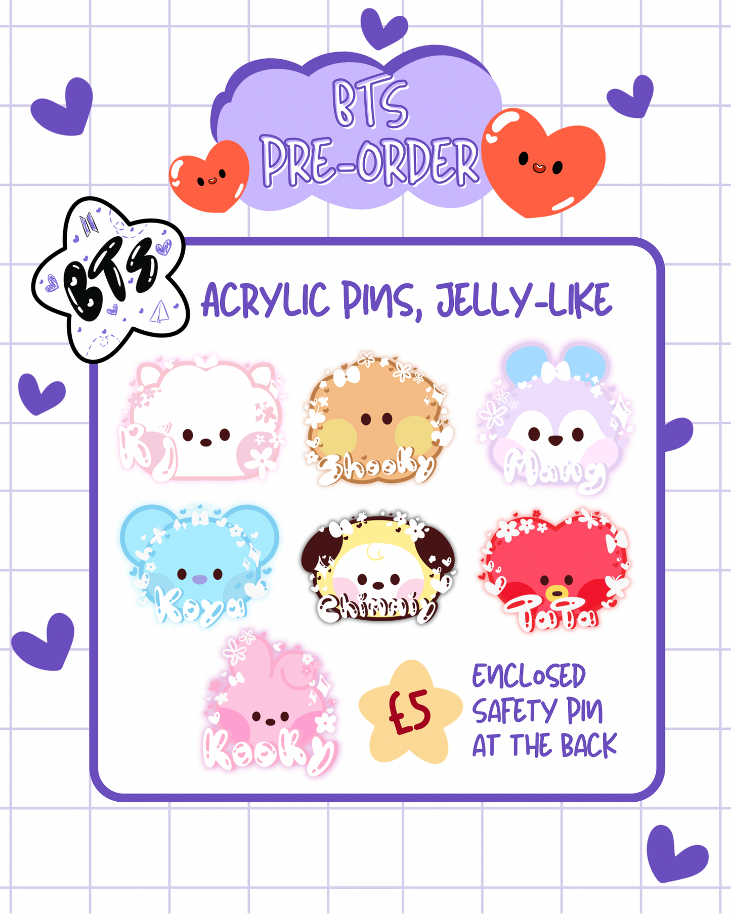 PRE-ORDER BT21 Jelly Acrylic Pin Badge