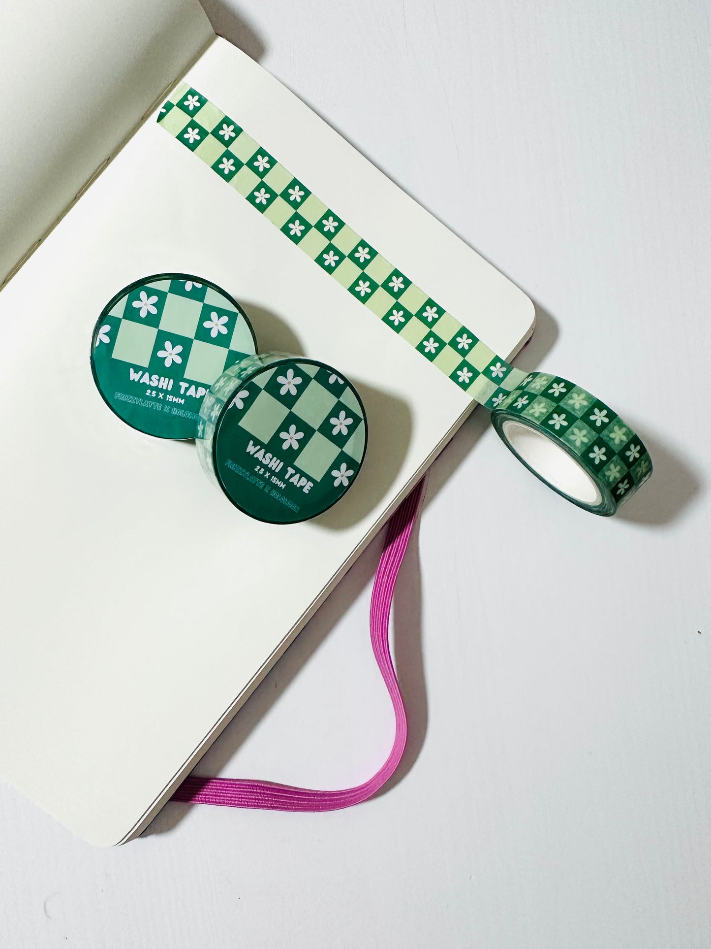 Green Checkered Flower Washi Tape